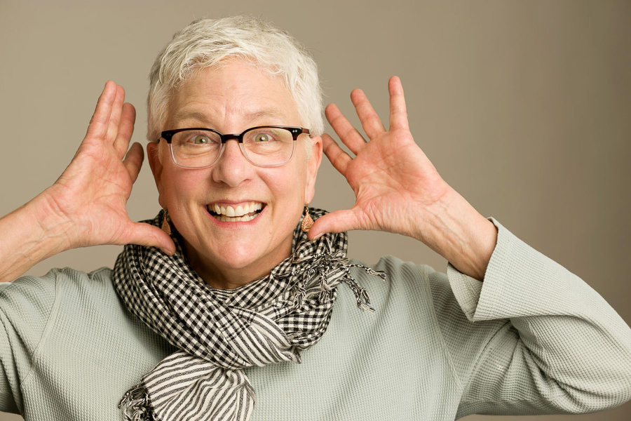 funny headshot of a mature woman 